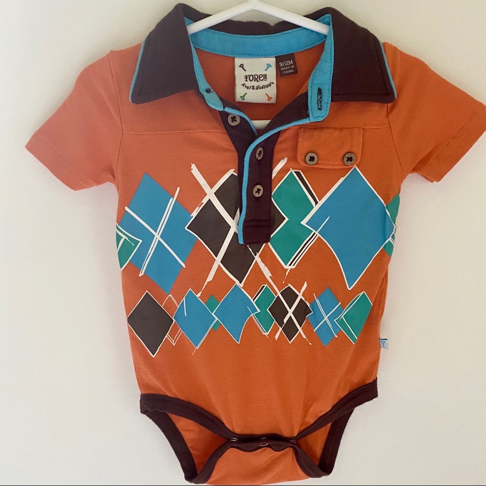 AXEL & HUDSON Onesie! Argyle orange & brown. NWOT!